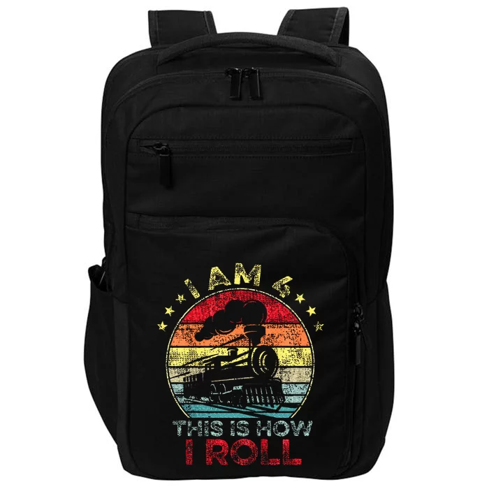 4th Birthday Boy Train 4 Year Old Birthday Impact Tech Backpack