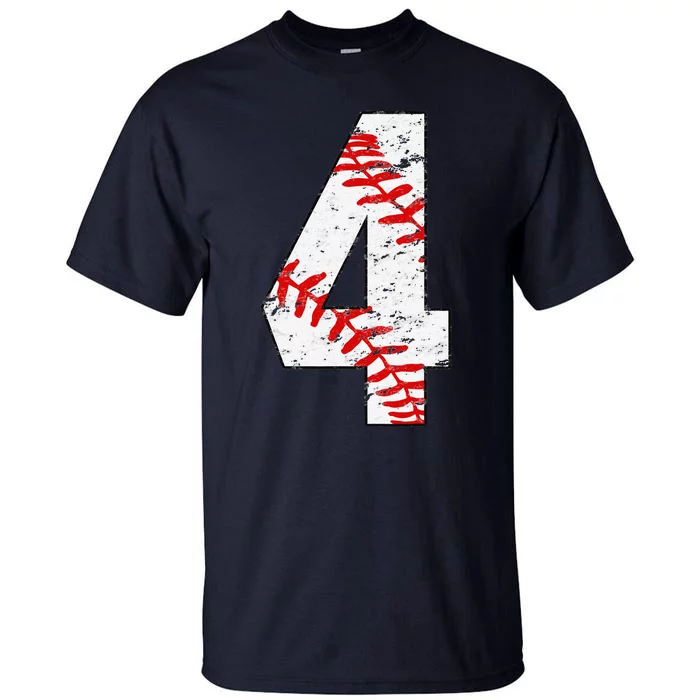 4th Birthday Baseball Big Number Four 4 Year Old Funny Gift Tall T-Shirt