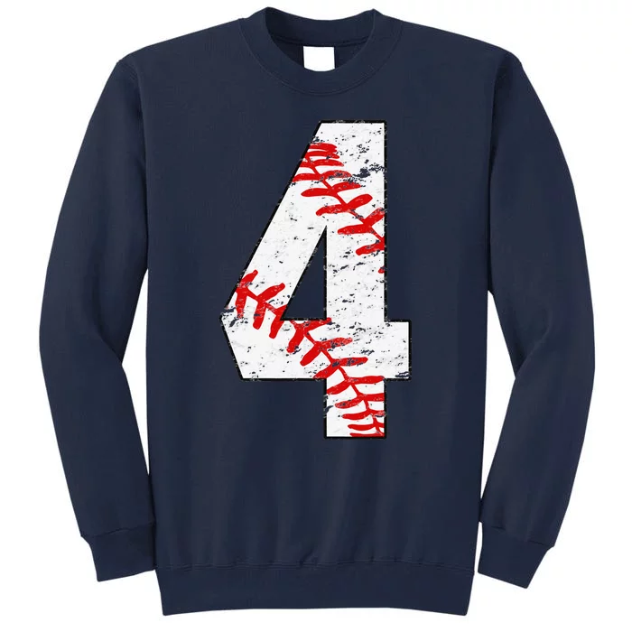 4th Birthday Baseball Big Number Four 4 Year Old Funny Gift Tall Sweatshirt