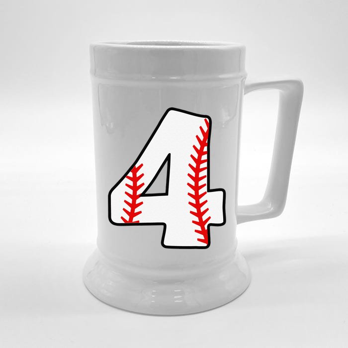 4th Birthday Baseball Big Number Four 4 Year Old Funny Front & Back Beer Stein