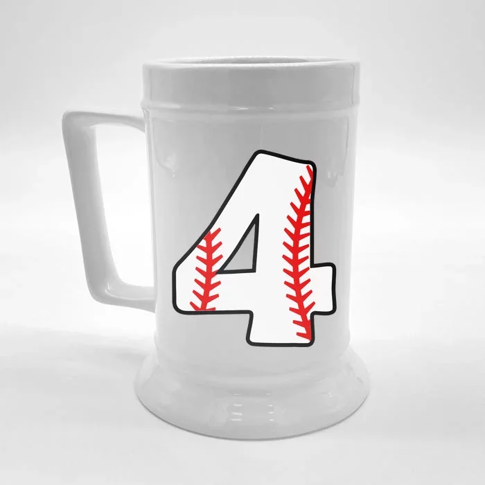 4th Birthday Baseball Big Number Four 4 Year Old Funny Front & Back Beer Stein