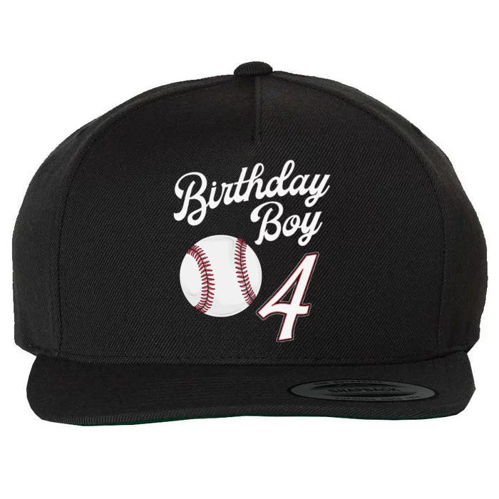 4th Birthday Baseball Big Number Four 4 Year Old Wool Snapback Cap