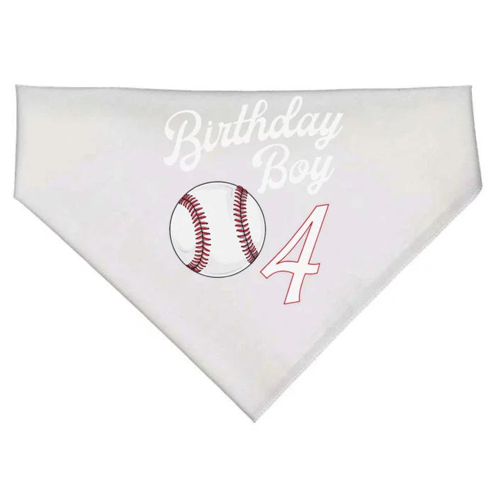 4th Birthday Baseball Big Number Four 4 Year Old USA-Made Doggie Bandana