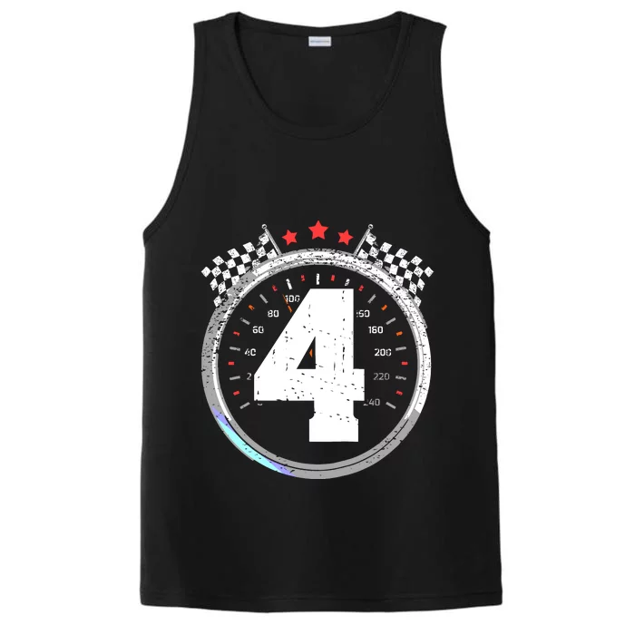 4th Birthday Boy 4 Fourth Race Car Birthday Racing Car Flag Performance Tank