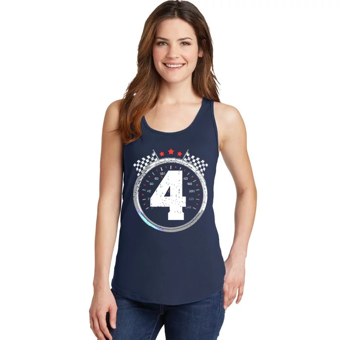 4th Birthday Boy 4 Fourth Race Car Birthday Racing Car Flag Ladies Essential Tank