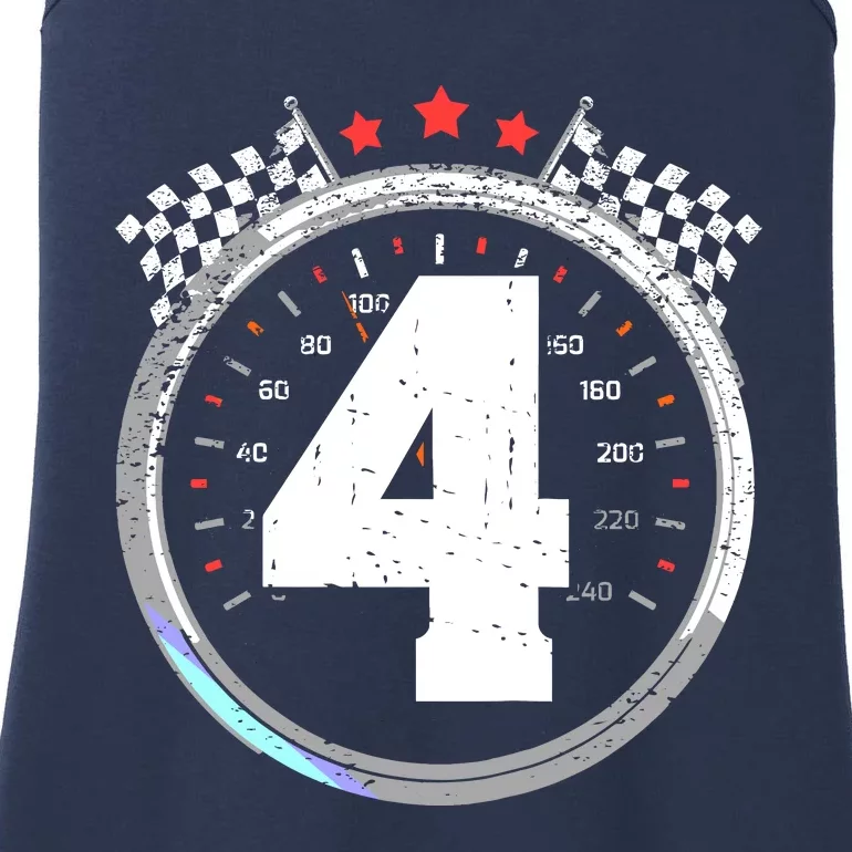 4th Birthday Boy 4 Fourth Race Car Birthday Racing Car Flag Ladies Essential Tank