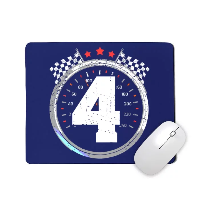 4th Birthday Boy 4 Fourth Race Car Birthday Racing Car Flag Mousepad