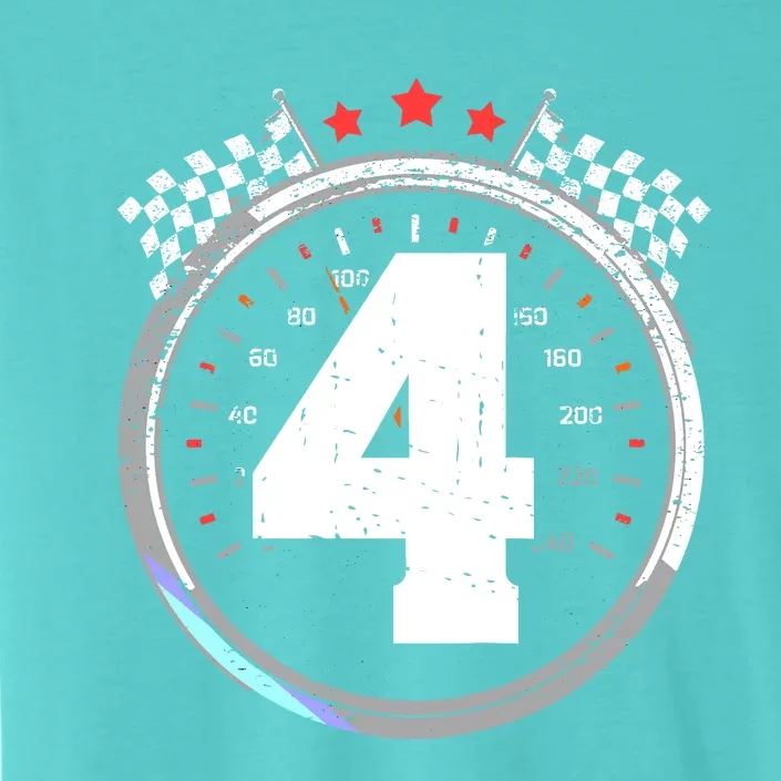 4th Birthday Boy 4 Fourth Race Car Birthday Racing Car Flag ChromaSoft Performance T-Shirt