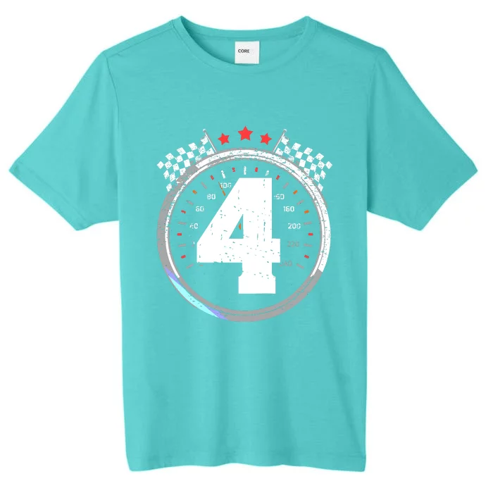 4th Birthday Boy 4 Fourth Race Car Birthday Racing Car Flag ChromaSoft Performance T-Shirt