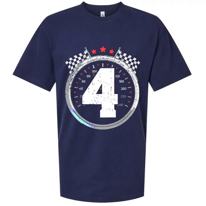 4th Birthday Boy 4 Fourth Race Car Birthday Racing Car Flag Sueded Cloud Jersey T-Shirt