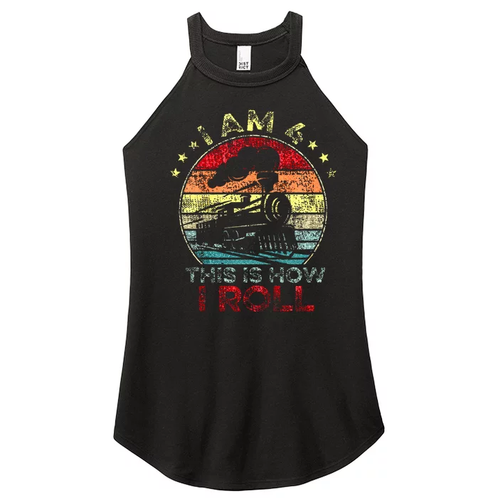 4th Birthday Boy Train 4 Year Old Birthday Women’s Perfect Tri Rocker Tank