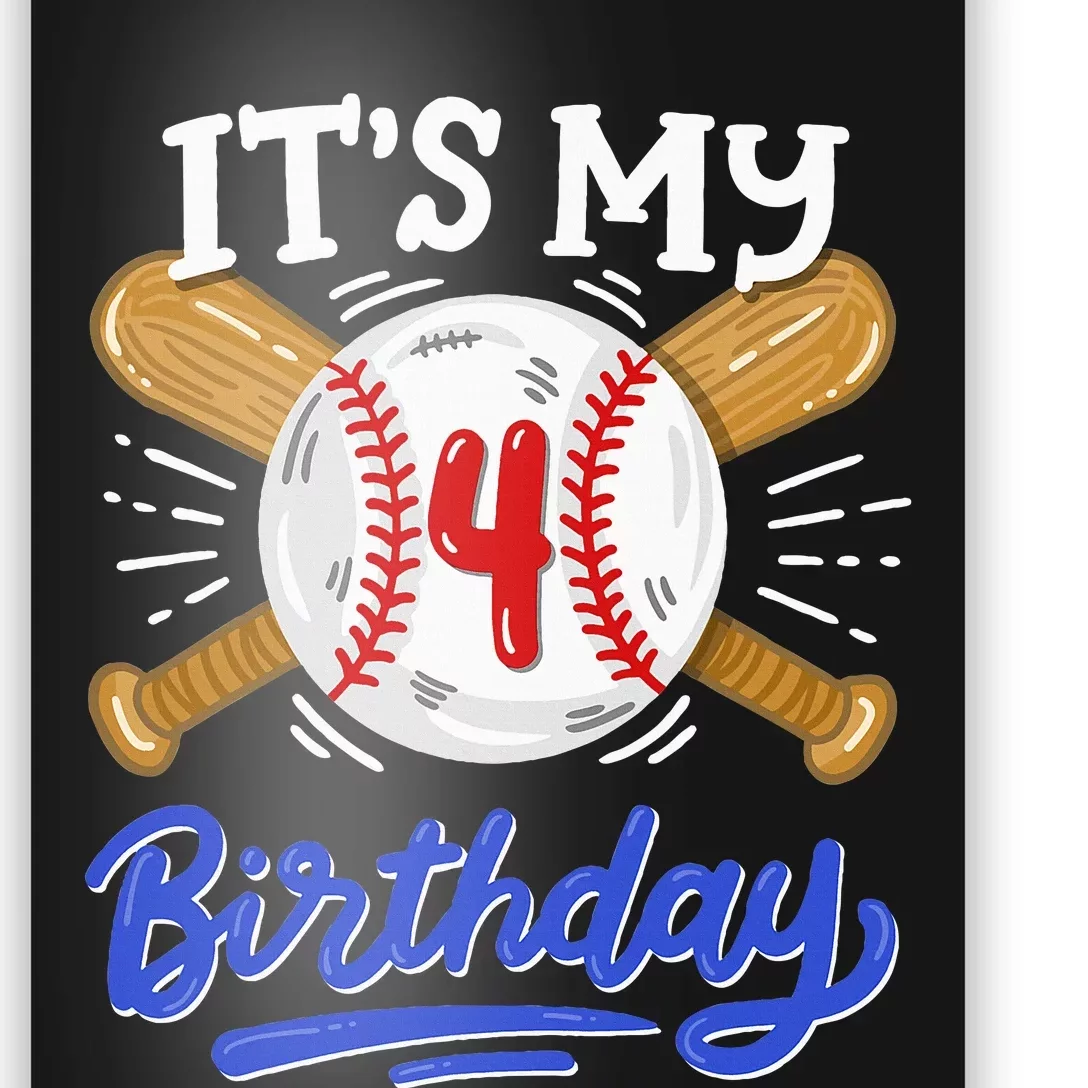 4th Baseball Birthday Party Sport Fan 4 Years Old Poster