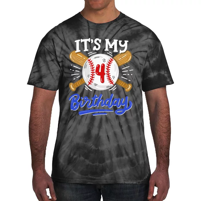 4th Baseball Birthday Party Sport Fan 4 Years Old Tie-Dye T-Shirt