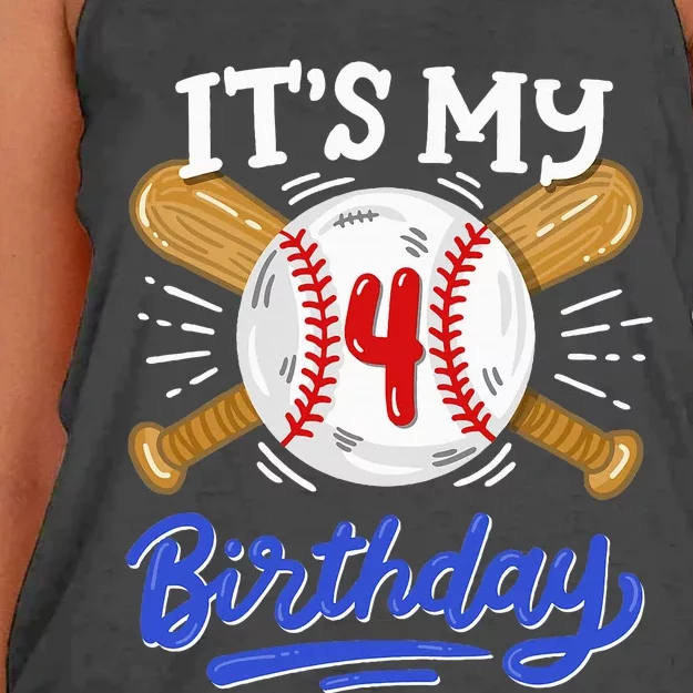 4th Baseball Birthday Party Sport Fan 4 Years Old Women's Knotted Racerback Tank