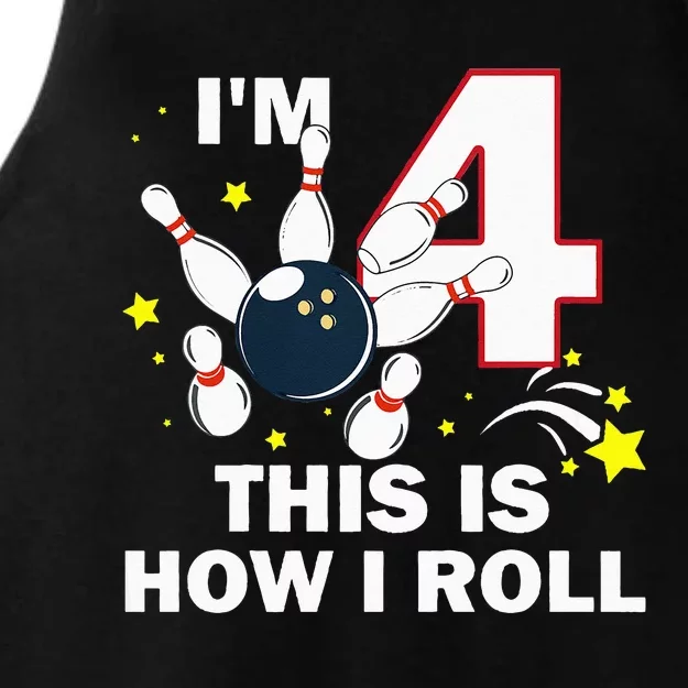 4th Birthday Bowling Im 4 This Is How I Roll Ladies Tri-Blend Wicking Tank