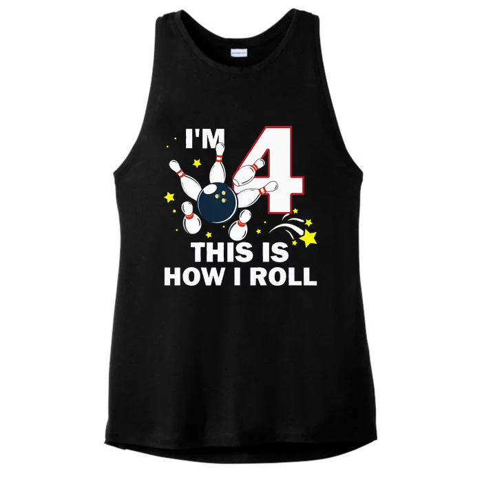 4th Birthday Bowling Im 4 This Is How I Roll Ladies Tri-Blend Wicking Tank