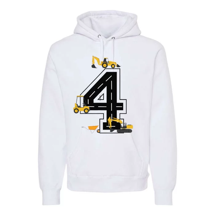 4th Birthday Crane Excavator Truck 4 Year Old Diggers Premium Hoodie