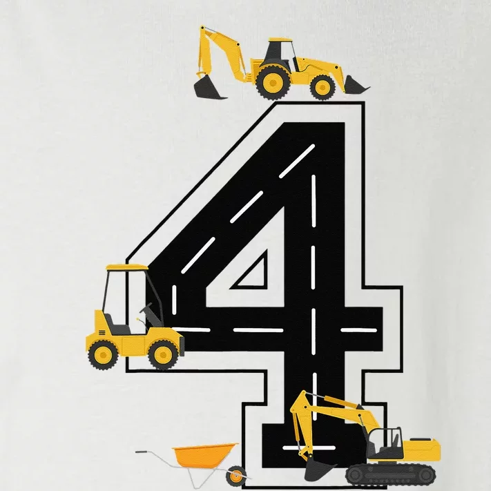 4th Birthday Crane Excavator Truck 4 Year Old Diggers Toddler Long Sleeve Shirt