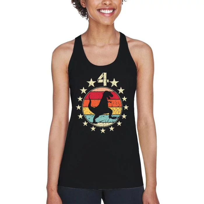 4th Birthday Dinosaur Fourth 4 Year Old Birthday Women's Racerback Tank