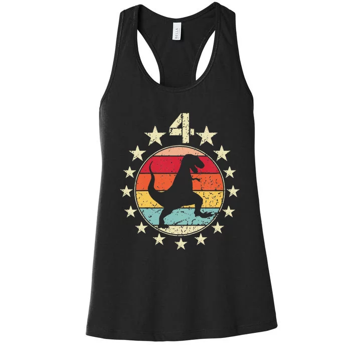 4th Birthday Dinosaur Fourth 4 Year Old Birthday Women's Racerback Tank