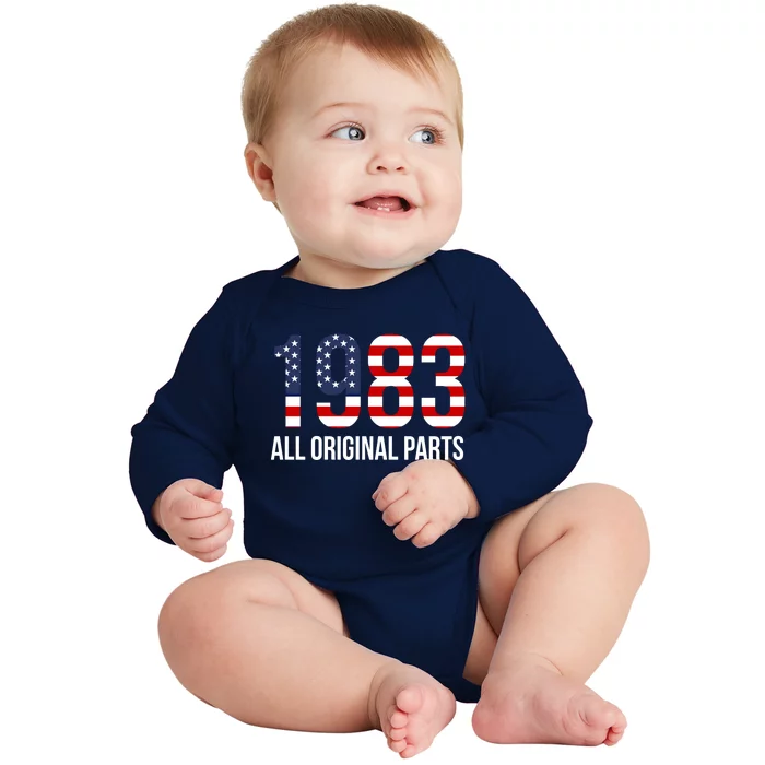 40th Birthday Design – 1983 Us America Flag Cute Gift Baby Long Sleeve Bodysuit