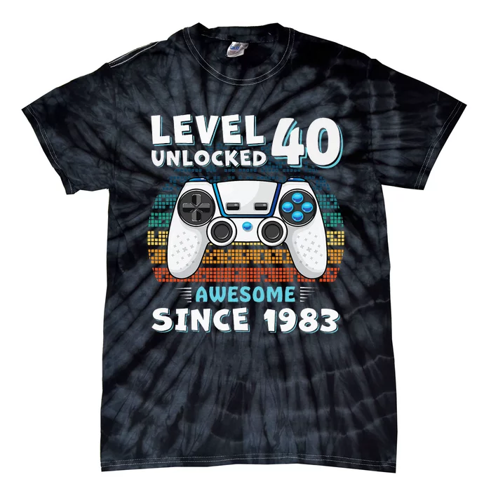 40 Birthday Decorations Gamer Men Video 1983 40th Birthday Tie-Dye T-Shirt