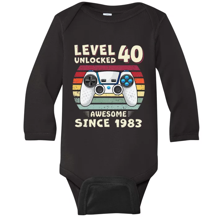 40 Birthday Decorations Gamer Men Video 1983 40th Birthday Baby Long Sleeve Bodysuit