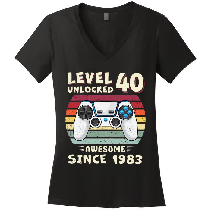 40 Birthday Decorations Gamer Men Video 1983 40th Birthday Women's V-Neck T-Shirt