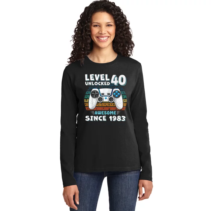 40 Birthday Decorations Gamer  Video 1983 40th Birthday Ladies Long Sleeve Shirt