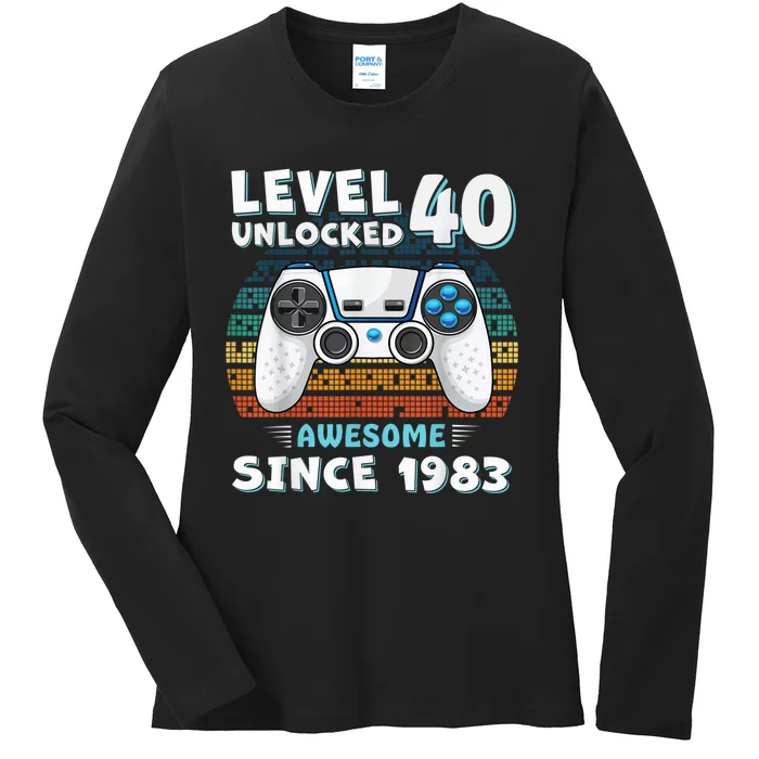 40 Birthday Decorations Gamer  Video 1983 40th Birthday Ladies Long Sleeve Shirt