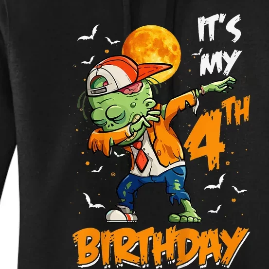 4th Birthday Dabbing Zombie Halloween Costume Women's Pullover Hoodie