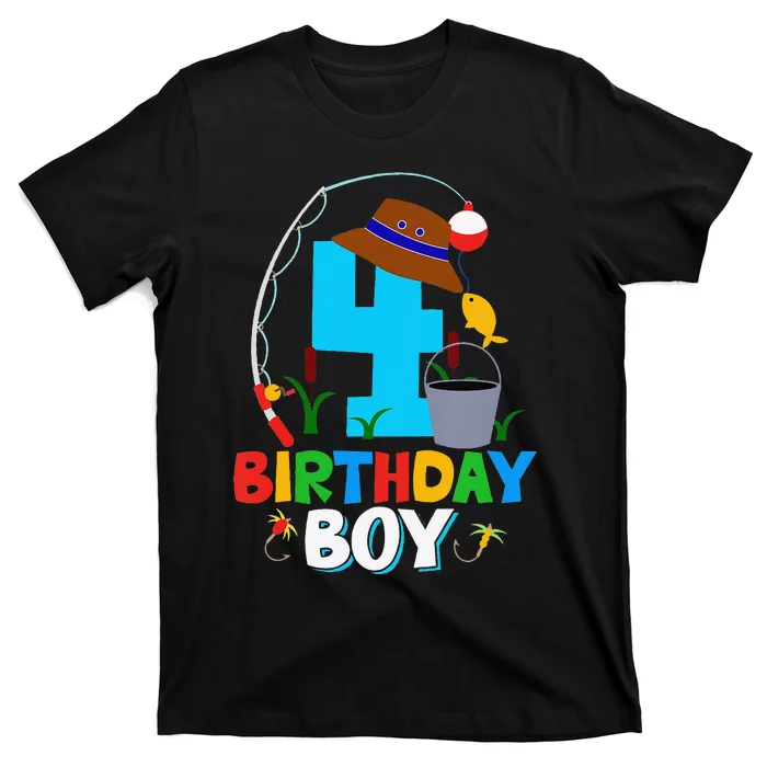 4th Birthday Fishing Fish Bday Party Decorations T-Shirt