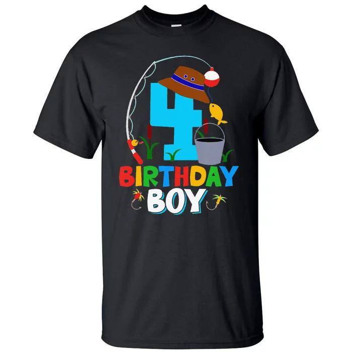 4th Birthday Fishing Fish Bday Party Decorations Tall T-Shirt