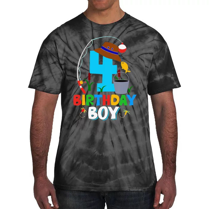 4th Birthday Fishing Fish Bday Party Decorations Tie-Dye T-Shirt