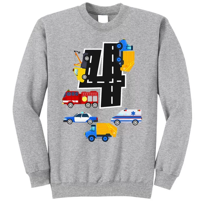 4th Birthday Fire Truck Police Car 4 Year Old Tall Sweatshirt