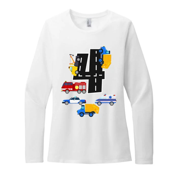 4th Birthday Fire Truck Police Car 4 Year Old Womens CVC Long Sleeve Shirt