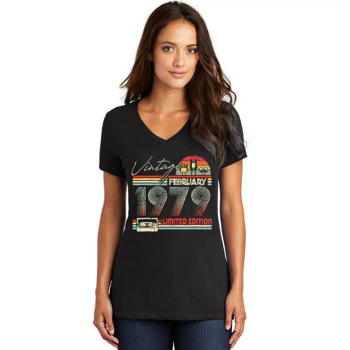 44th Birthday February 1979 Vintage Cassette Limited Edition Women's V-Neck T-Shirt