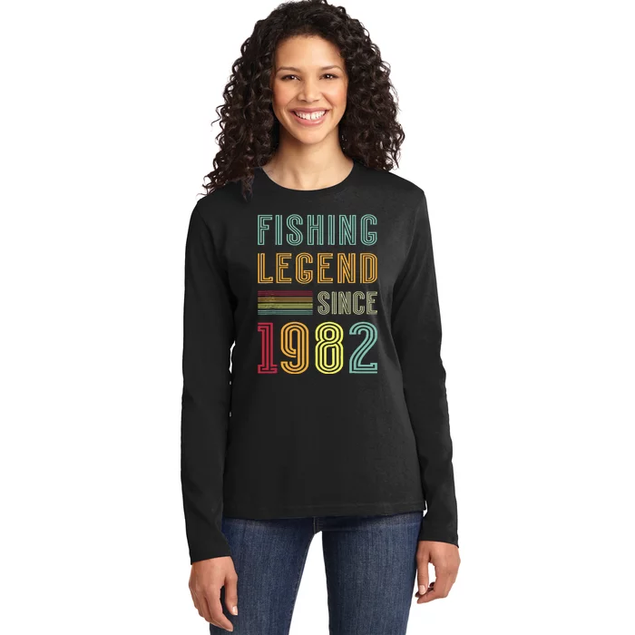 41st Birthday Fisherman Retro Vintage 1982 41 Years Fishing Ladies Long Sleeve Shirt