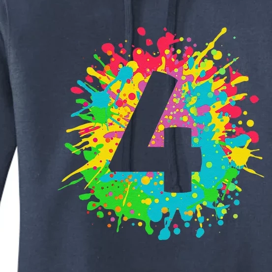 4th Birthday For, Number 4 In Paint Splashes Women's Pullover Hoodie