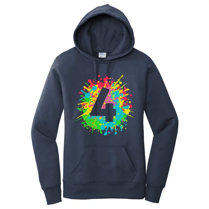 4th Birthday For, Number 4 In Paint Splashes Women's Pullover Hoodie