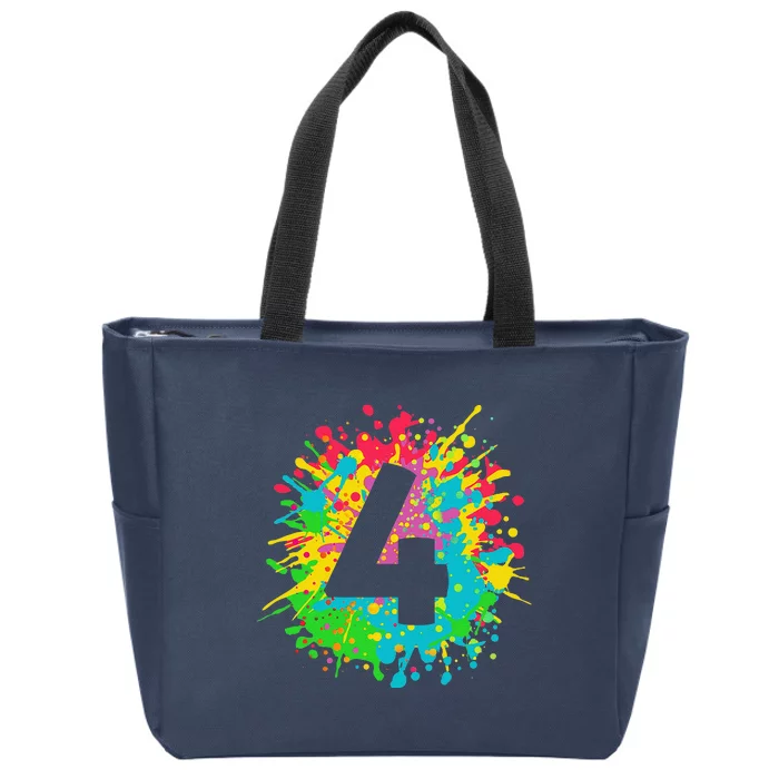 4th Birthday For, Number 4 In Paint Splashes Zip Tote Bag