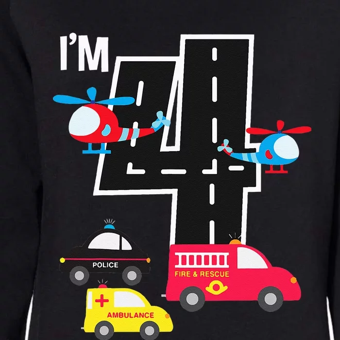 4th Birthday Fire Truck Police Car Ambulance 4 Year Womens California Wash Sweatshirt