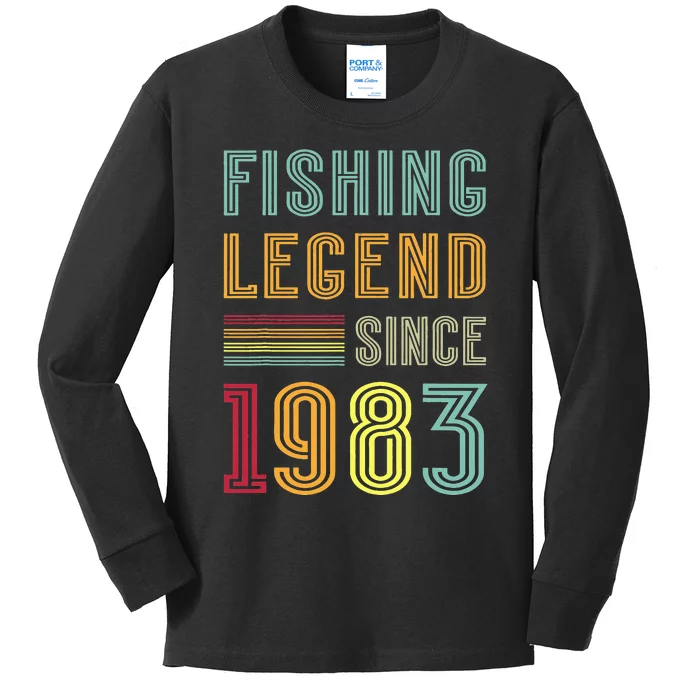 40th Birthday Fisherman Retro Vintage 1983 40 Years Fishing Kids Long Sleeve Shirt