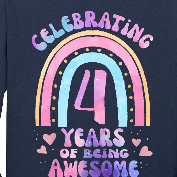 4th Birthday Girl Tie Dye 4 Years Of Being Awesome Bday Tall Long Sleeve T-Shirt