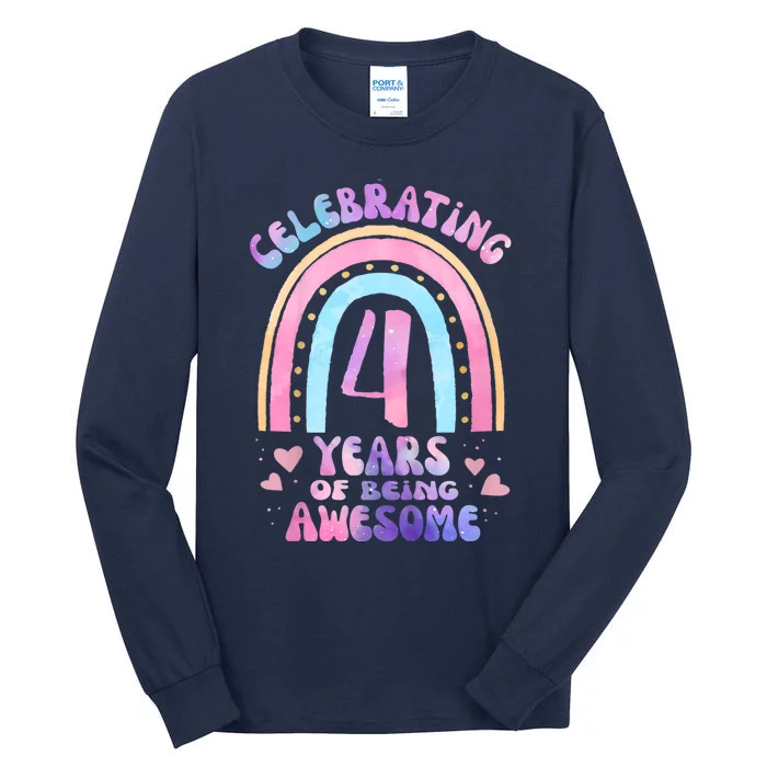 4th Birthday Girl Tie Dye 4 Years Of Being Awesome Bday Tall Long Sleeve T-Shirt