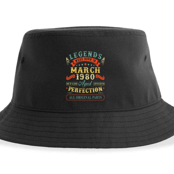 43rd Birthday Gift 43 Years Old Legends Born March 1980 Sustainable Bucket Hat