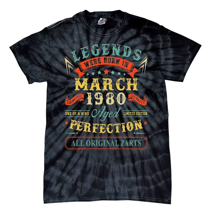 43rd Birthday Gift 43 Years Old Legends Born March 1980 Tie-Dye T-Shirt