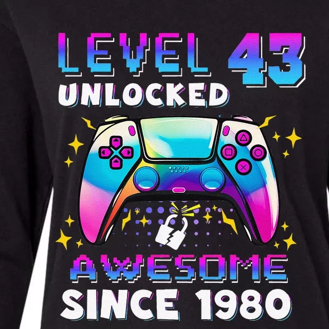 43rd Birthday Gifts Level 43 Unlocked 43 Years Old Gamer Womens Cotton Relaxed Long Sleeve T-Shirt