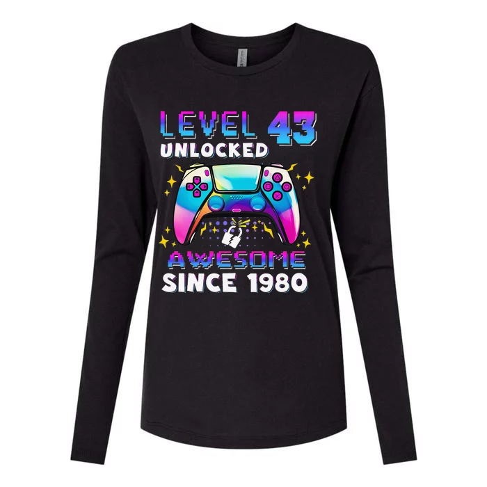 43rd Birthday Gifts Level 43 Unlocked 43 Years Old Gamer Womens Cotton Relaxed Long Sleeve T-Shirt