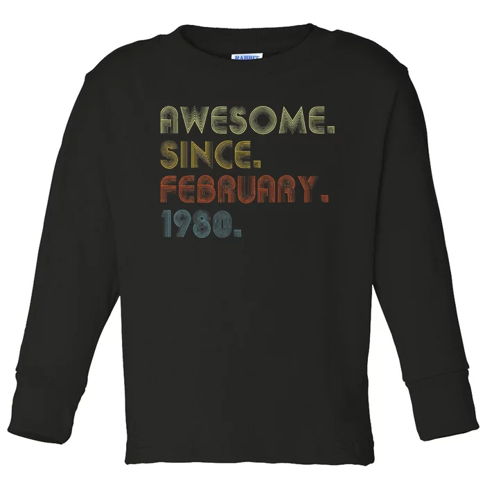 43th Birthday Gift Awesome Since February 1980 43 Year Old Cute Toddler Long Sleeve Shirt